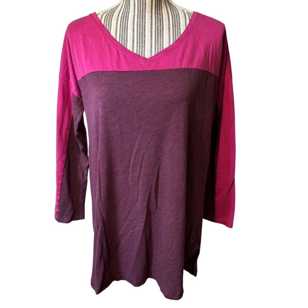 Victoria's Secret Sleep Shirt Small Oversized Pink Purple Long Sleeve V-Neck